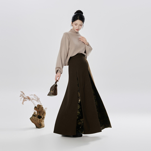 织造司[瑞马来福]毛衣冬季半高领打底衫女改良三裥裙新中式马面裙