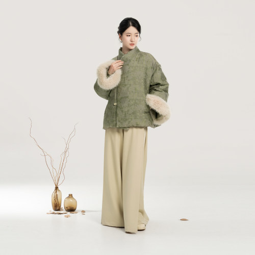 织造司[绒冬]新中式贵气超好看国风斜襟羽绒服女冬白鸭绒外套上衣