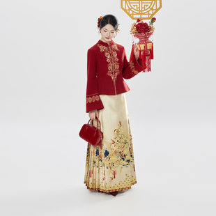 织造司[鹊跃金枝]新中式红色外套明制汉服马面裙女套装2025新款冬