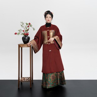 织造司[观鱼知乐]原创明制汉服冬装方领对襟大衣敦煌仿妆花马面裙