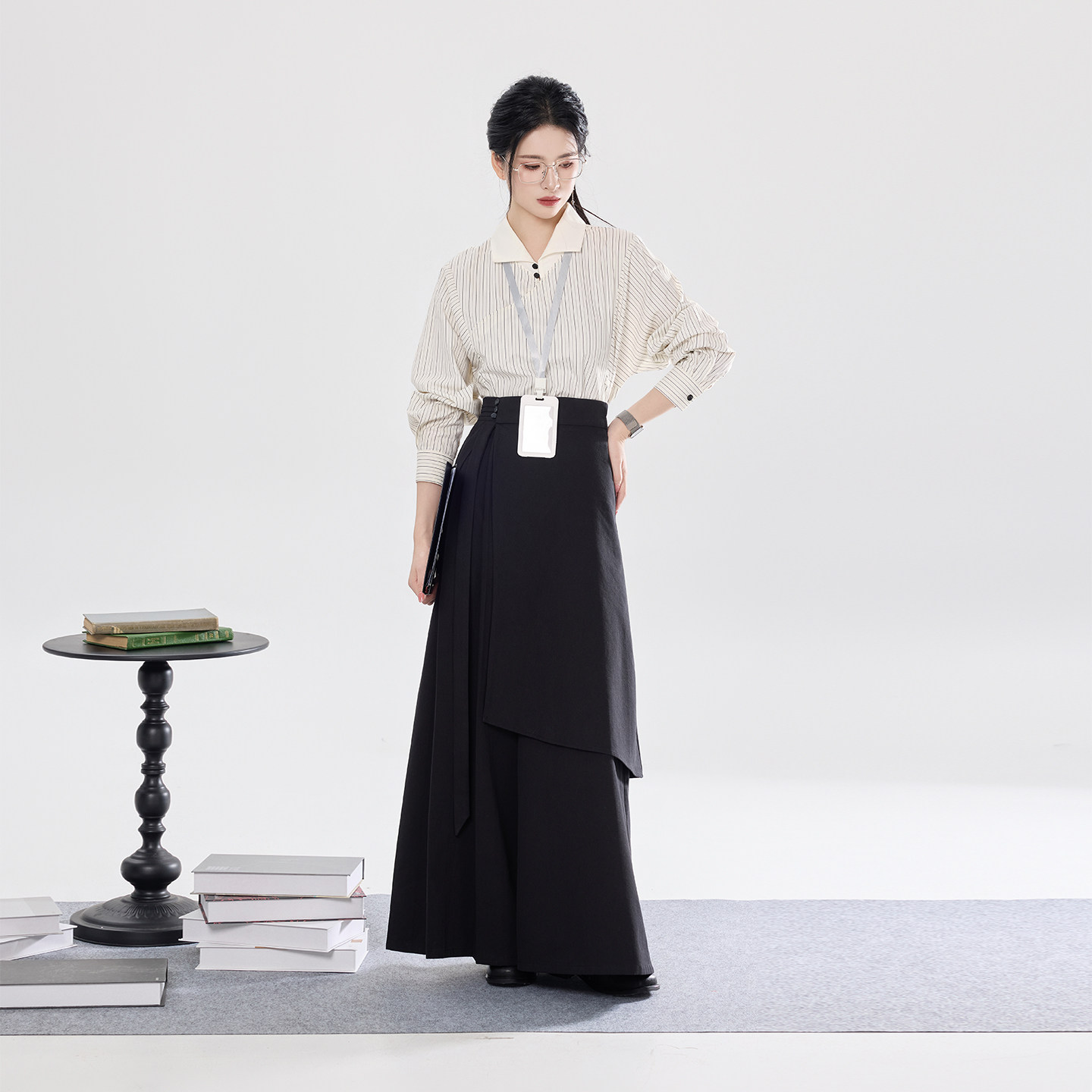 织造司[简叙]新中式无性别条纹翻领衬衫女上衣阔腿裤裙子改良汉服图片