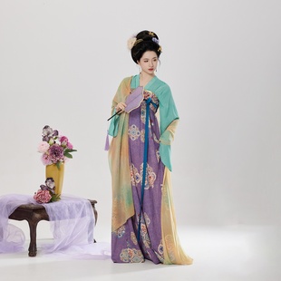 织造司[盛风华]原创唐制汉服上襦改良妆花拼接齐胸吊带裙雪纺披帛