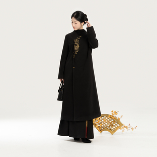 过年红色战袍国风v领毛呢大衣外套女2025新款 新中式 颂禧 织造司