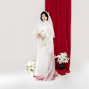 立领盘扣旗袍纯棉内搭吊带连衣裙镂空蕾丝披肩 中式 织造司 长相意