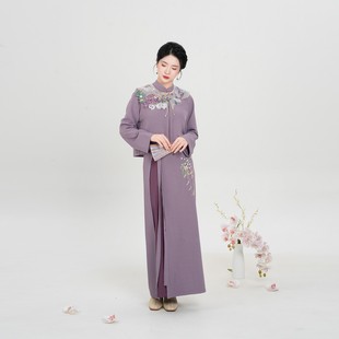 织造司[花落紫藤]原创汉服轻纱蝴蝶刺绣云肩立领对襟外套半身旋裙