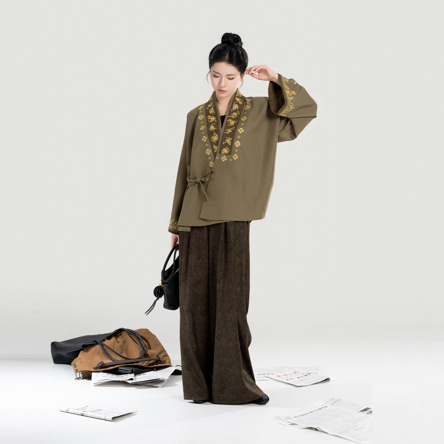 织造司[都市道中人]新中式八仙龟背绣花交领外套上衣阔腿裤长裤女,女装/女士精品,汉服套装,淘宝优惠券,粉丝福利购,淘宝优惠卷