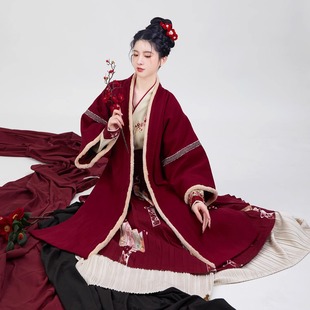 四季 宋制拜年战袍呢子大衣日常 花牌织造司原创红色汉服女秋冬季