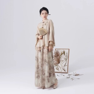 现货兰亭茯苓织造司原创汉服氛围感新中式拼纱外套松紧吊带连衣裙