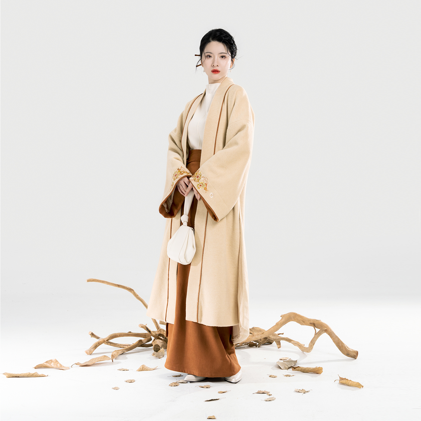 织造司[觅秋]新中式秋枫氛围感刺绣对襟大衣外套一片式宋旋裙半裙