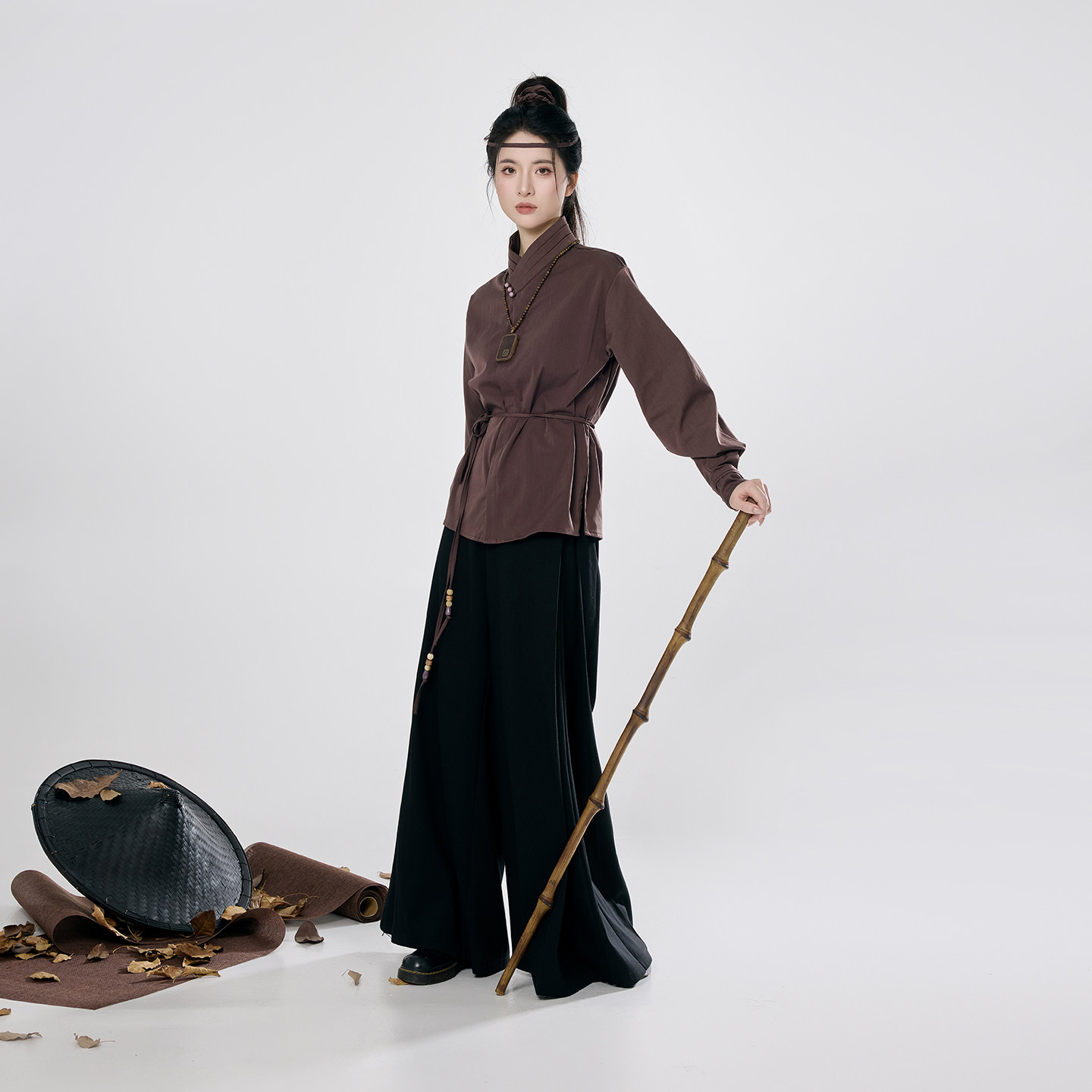 织造司[寒褐]新中式交领衬衫上衣女工装灯笼裤阔腿裤改良宋裤汉服