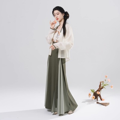 苏扶织造司原创宋制汉服飞机袖短衫改良绣花主腰三裥长裙夏季通勤