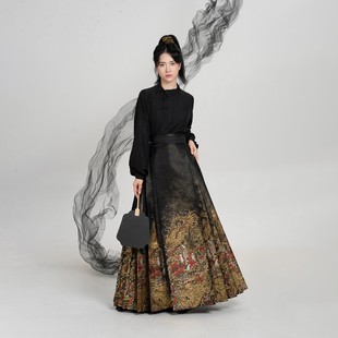 织造司[五行金]明制马面裙汉服暗纹织金半身裙女百搭羽裳黑色衬衫