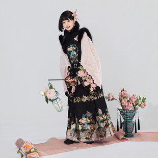 妆花马面裙旗袍马甲套装 原创明制汉服交领琵琶袖 晴蓉暖翠 织造司