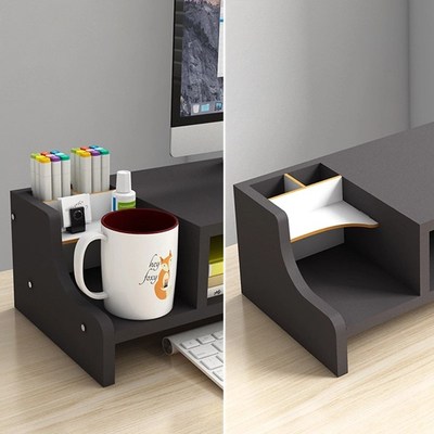 创意电脑增高架木质双层设计带大抽屉笔筒便捷杯架的X显示器支撑