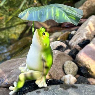 撑伞乘凉青蛙阳台庭院花园鱼缸布置装饰摆件创意仿真动物造景摆设