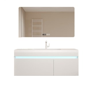 肤感可丽耐一体盆卫生间置物放扫地机器人洗漱台奶油风浴室柜组合