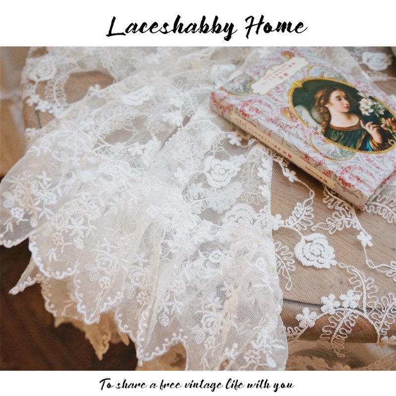 LACESHeABBY新款定制法式复古玫瑰绣花蕾丝白色小清新圆桌桌布盖