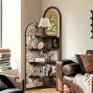 中古风落地摆件客厅沙发拐角墙面转角柜覆古置物架多层角柜装饰画