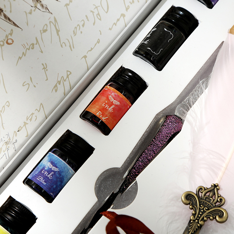 玻璃笔羽毛笔墨水套装星空蘸水笔水晶钢笔复古Q实用学生礼物渐变