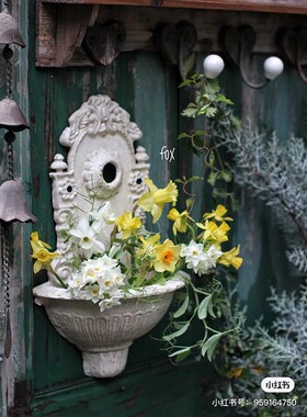 法式乡村复古做旧铸铁壁挂洗手池 花园墙面水景花盆装饰杂货