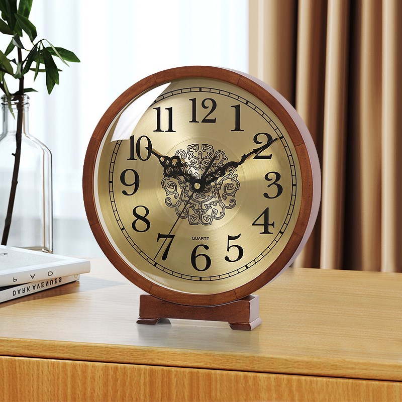 欧式台钟客厅家用时钟装饰钟表电视柜台实木坐钟复Q古静音座钟D26