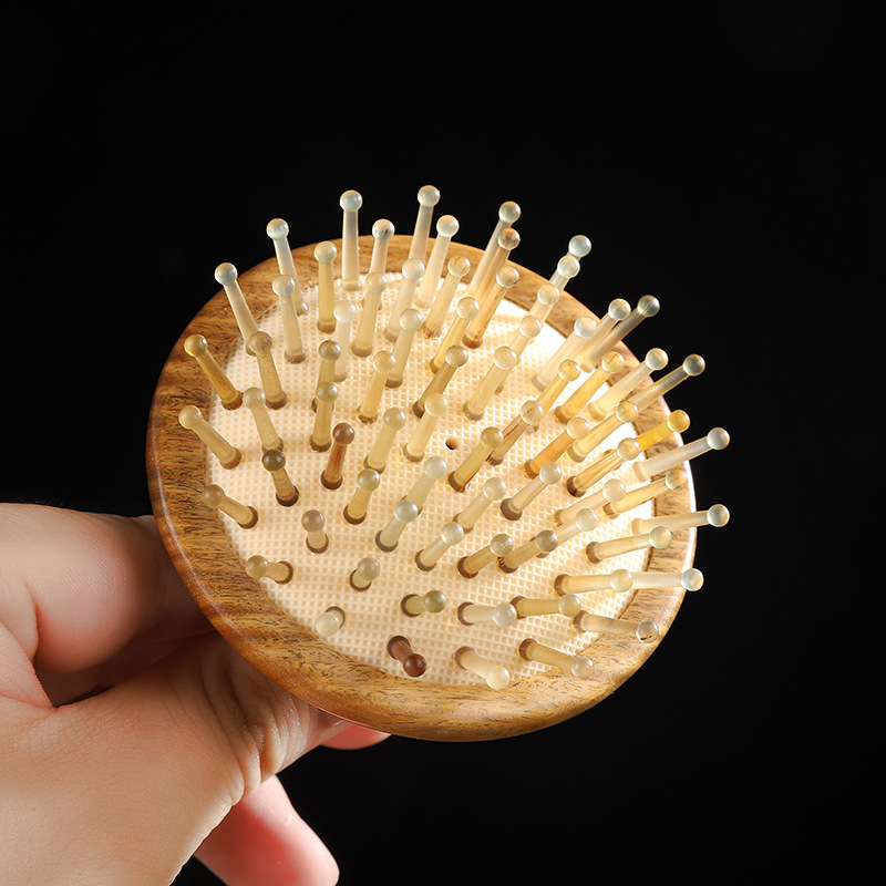 【卖檀翁】精品i绿檀黑檀木羊角钉气垫梳 头疗按摩 防脱发防静电