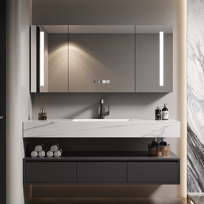 2025新款浴室柜酒店风岩板无缝陶瓷一体盆化妆室洗脸盆洗手盆组合