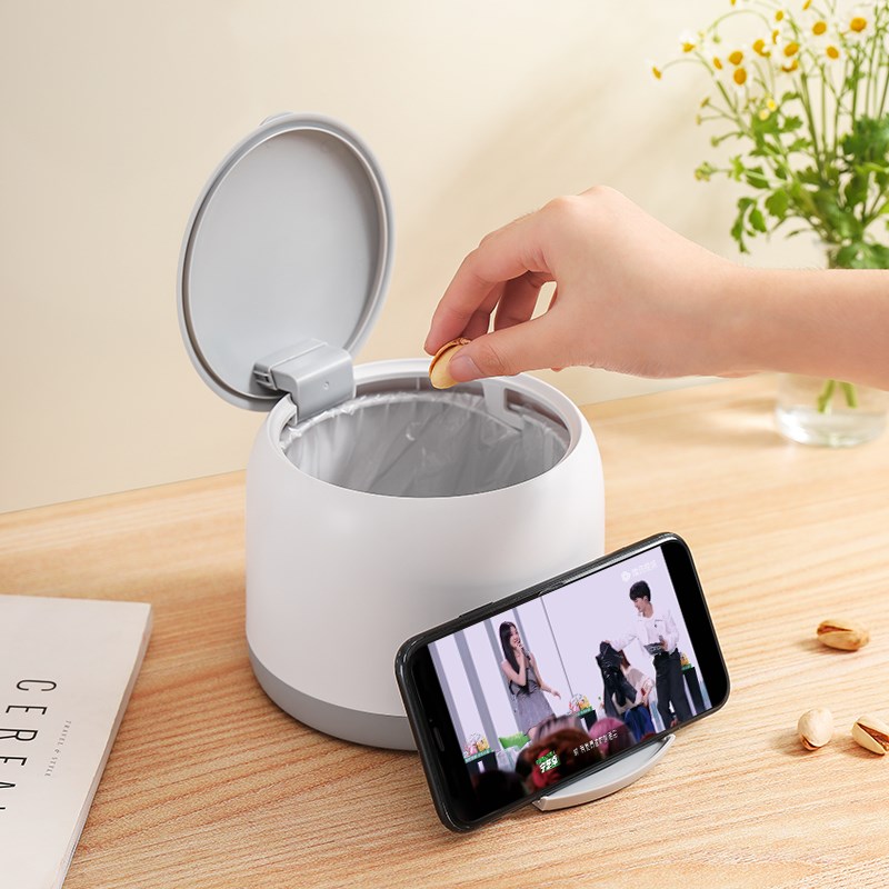 桌面垃圾桶掀盖式客厅轻奢杂物桶家用办公桌餐厅收纳筒车载垃圾篓