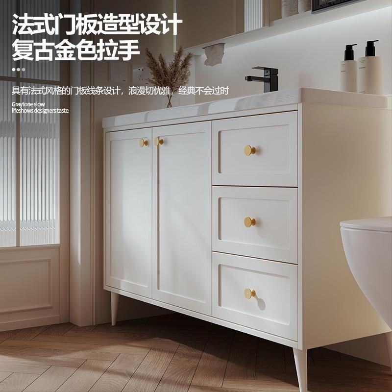 新款法式浴室柜组合落地柜洗手洗脸盆陶瓷一体盆洗漱台卫生间智能