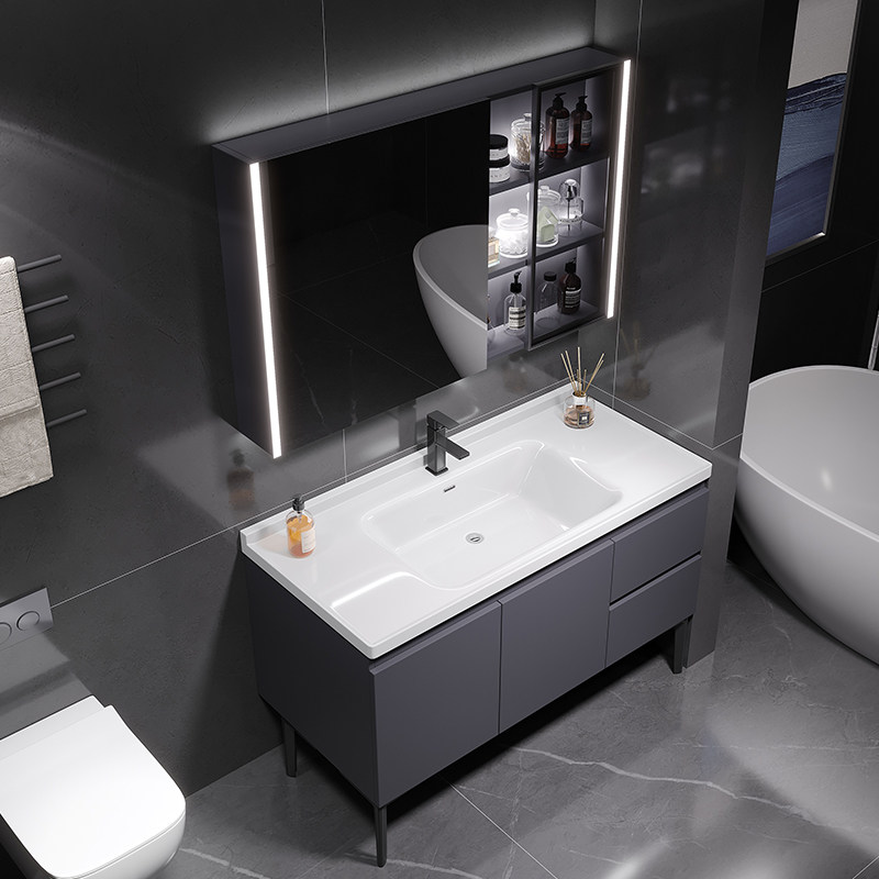 浴室柜组合洗脸盆洗手洗漱台实木落地陶瓷一体面盆化妆室2023新款