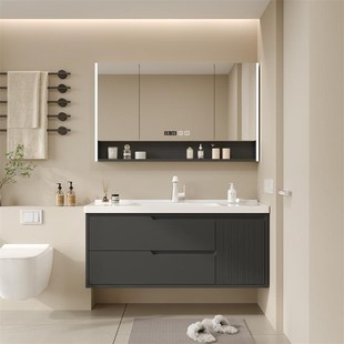 实木浴室柜收纳柜组合现代简约卫生间陶瓷一体盆洗漱台洗手脸盆