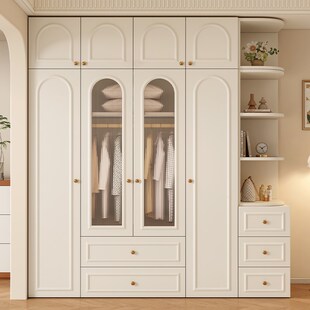 法式复古奶油风衣柜家用卧室全实木柜子通顶收纳储物柜成品大衣橱