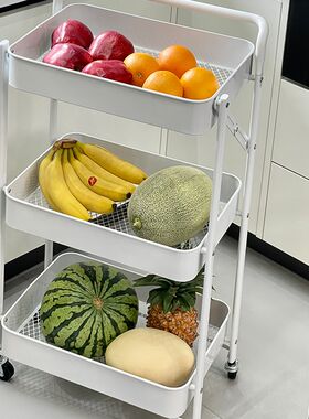 小推车零食置f物架家用客厅可移动带轮落地架子厨房折叠多层收纳