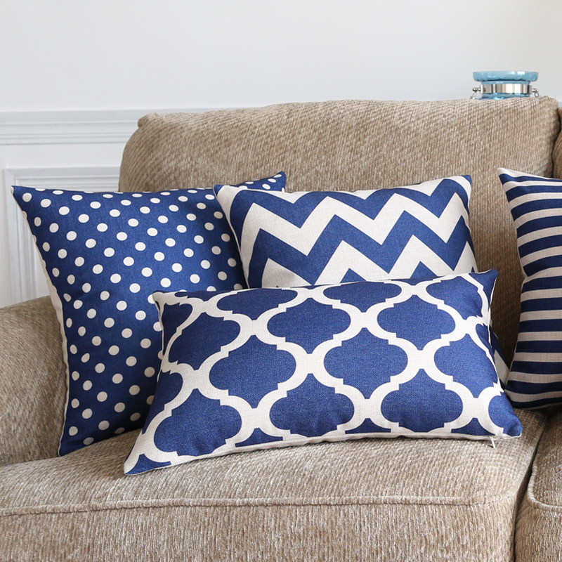 松果屋蓝色地中海风情沙发棉麻抱枕装饰样板O间床头靠垫办公室靠,居家布艺,靠垫/抱枕,淘宝优惠券,粉丝福利购,淘宝优惠卷