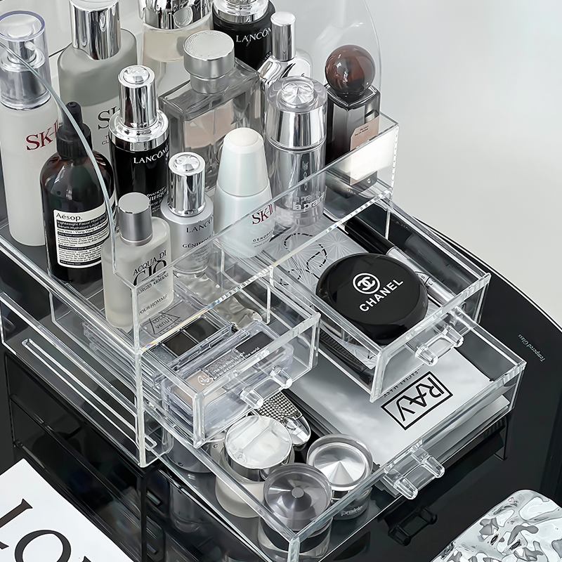 梳妆台化妆品收纳盒桌面r护肤品置物架家用透明亚克力防尘口红箱