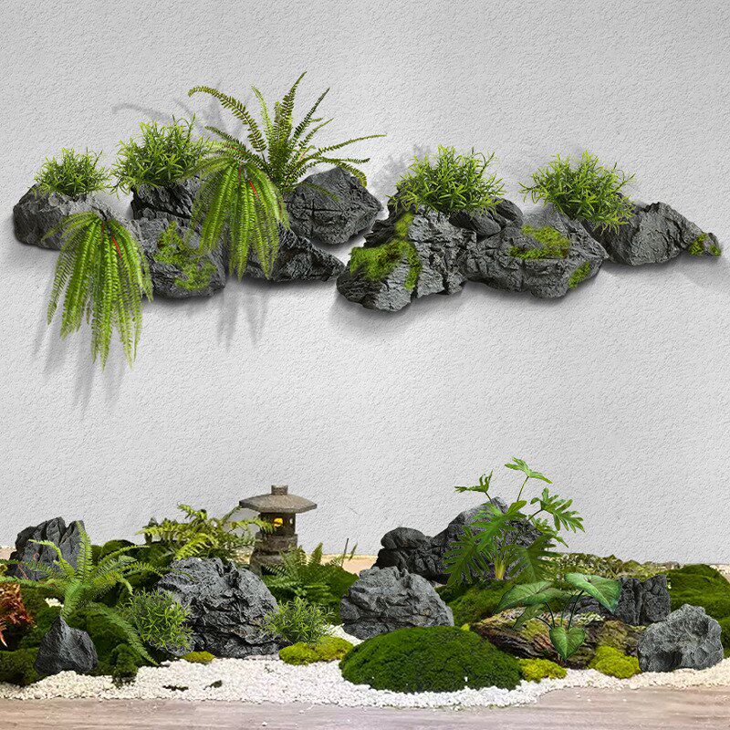 悬空泡沫假石头h墙面悬浮假山造景橱窗园林岩石道具装饰仿真景观