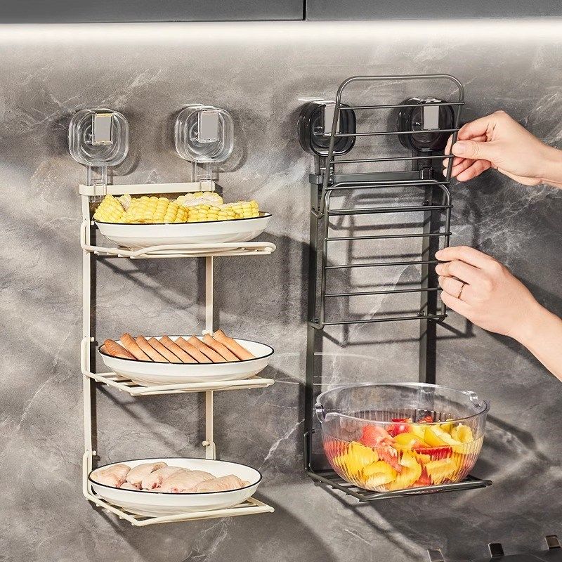 吸盘铁艺备菜盘置物架p碟子菜盘收纳架折叠壁挂式厨房多层配菜神,厨房/烹饪用具,配菜/备菜盘,淘宝优惠券,粉丝福利购,淘宝优惠卷