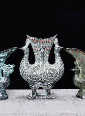 仿古青铜器摆件龙凤羊杯尊酒杯酒尊铜工艺M品礼品古玩汉婚影视道