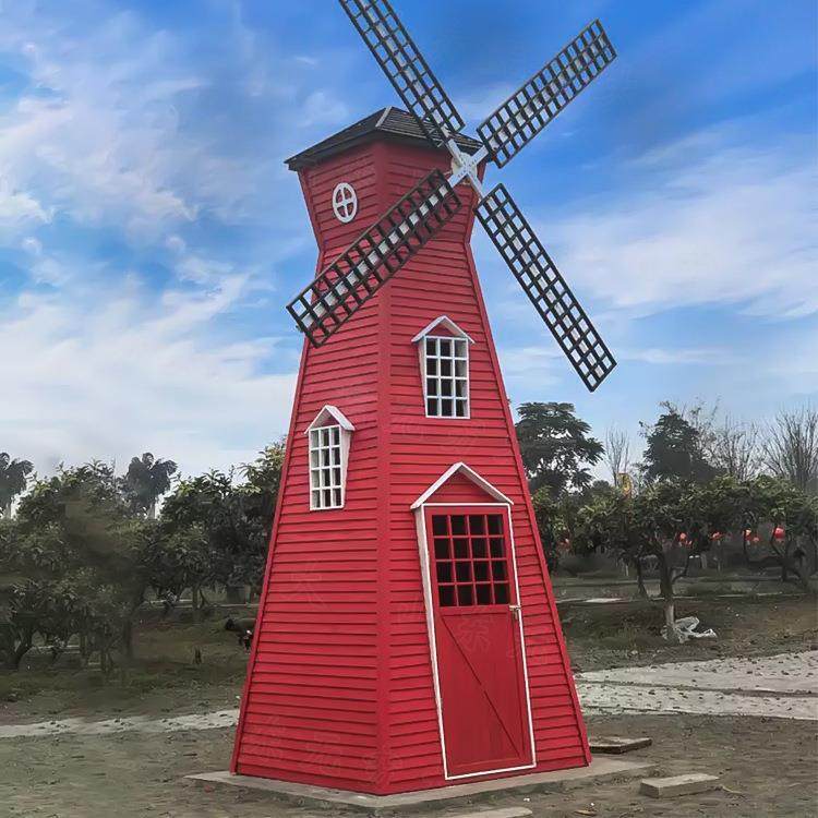 大型复古木质荷兰风车 户外网红拍照美陈摆件 防腐木景观工艺品