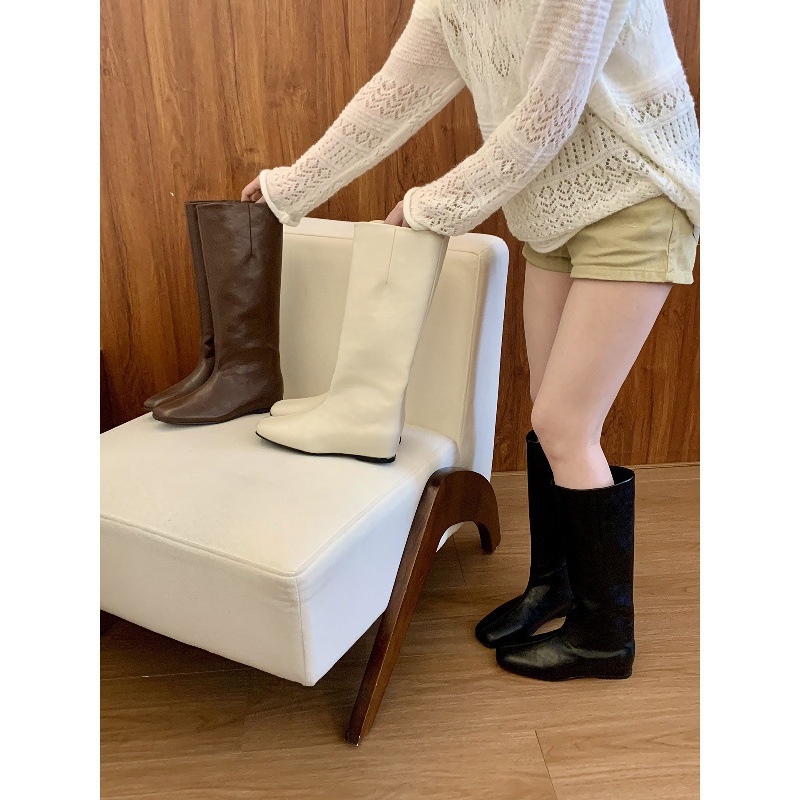 复古棕色美拉德长筒骑士靴女