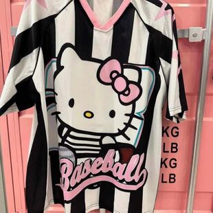 Hello Kitty T恤卡通运动服男女生V 领宽松休闲百搭短袖宽松上衣
