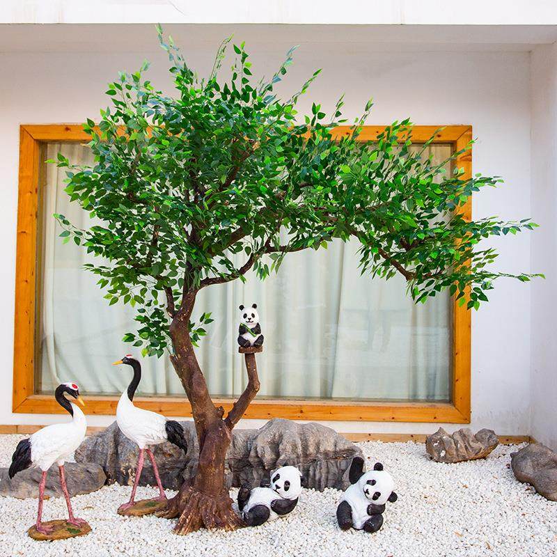 仿真榕树盆栽人造实木杆绕藤室内外塑料假榕树枝白边仿真大型植物