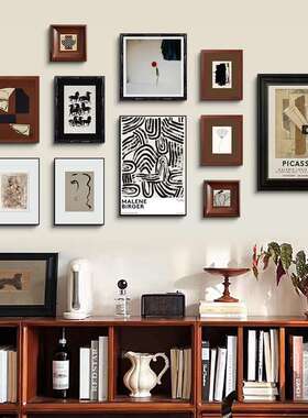 现代简约抽象轻奢艺术组合装饰画中古风客厅沙发背景挂画A041