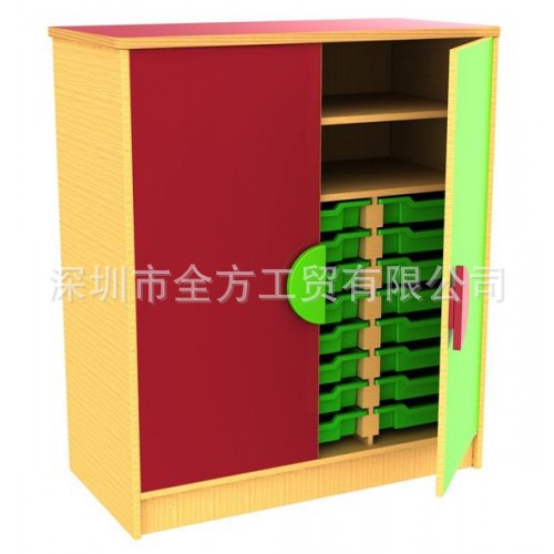 幼儿园家具衣帽柜储物柜下层储物柜带门可加锁半圆拉手深圳厂家