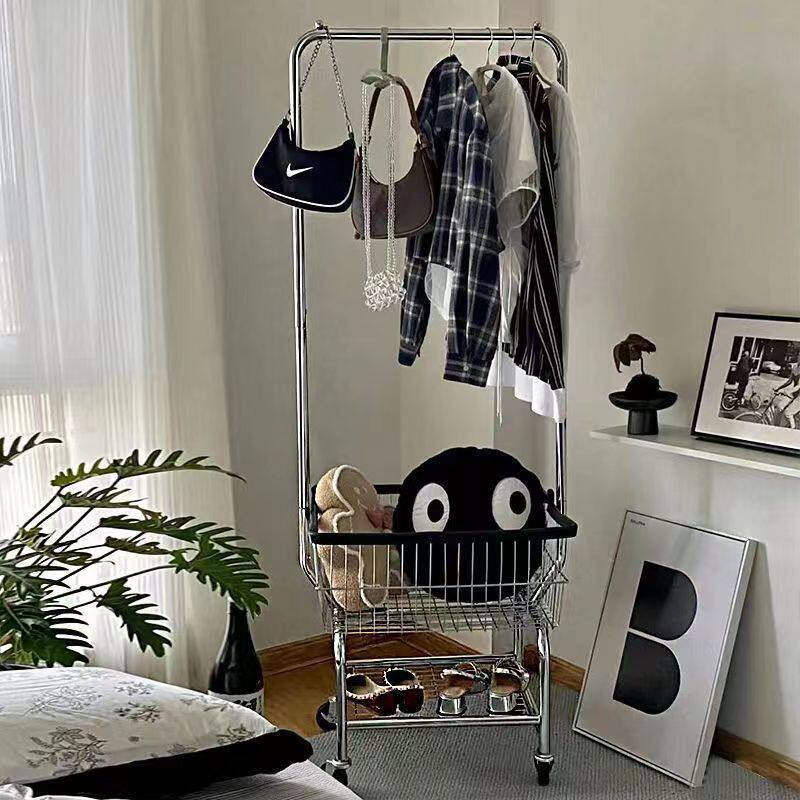 简易衣帽架加厚可移动晾衣架落地家用卧室挂衣架收纳篮服装店推车
