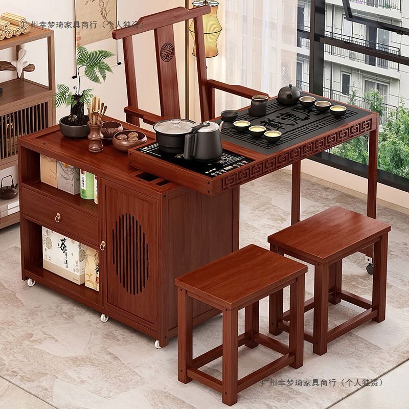 可移动旋转茶桌家用泡茶一体多功能阳台茶几可折叠伸缩式茶台茶车
