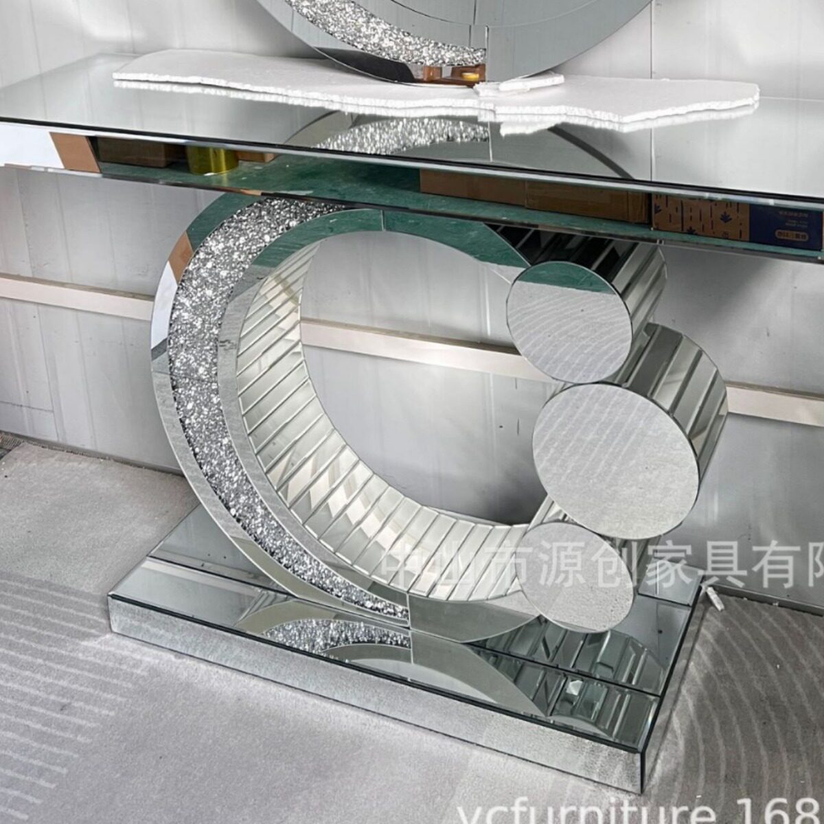 现代简约镜面家具玄关桌星月玄关台欧式条案隔断景台镜面外贸供货