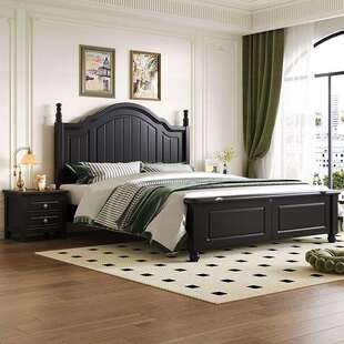 美式复古实木床新款黑色现代简约双人床主卧单人公主床婚床小户型