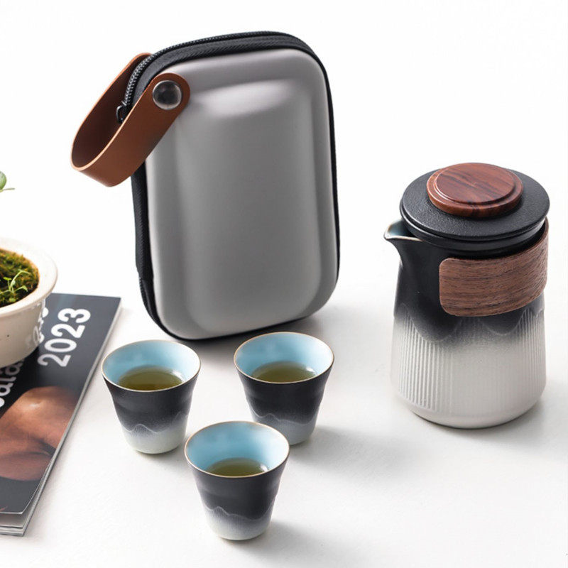 旅行茶具套装便携式户外旅游泡茶壶出差功夫快客杯一壶三杯收纳包