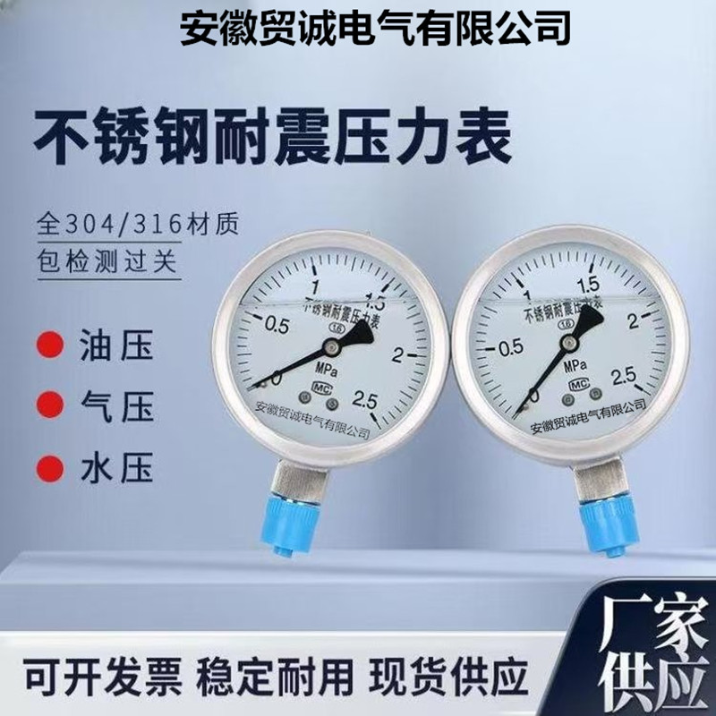 不锈钢压力表 Y100BF气/水/油压防腐耐高温隔膜耐震1.6MPa